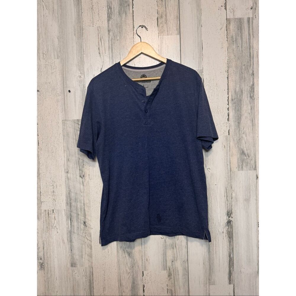 Weatherproof Men’s Blue Henley T-Shirt Short Sleeve Button Neck Casual Tee Size